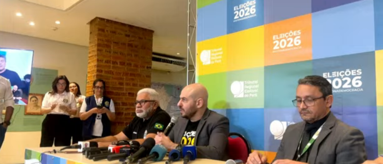 Coletiva de imprensa realizada neste domingo (4), no Centro de Divulgação das Eleições (CDE), do Tribunal Regional Eleitoral do Pará (TRE-PA), em Belém